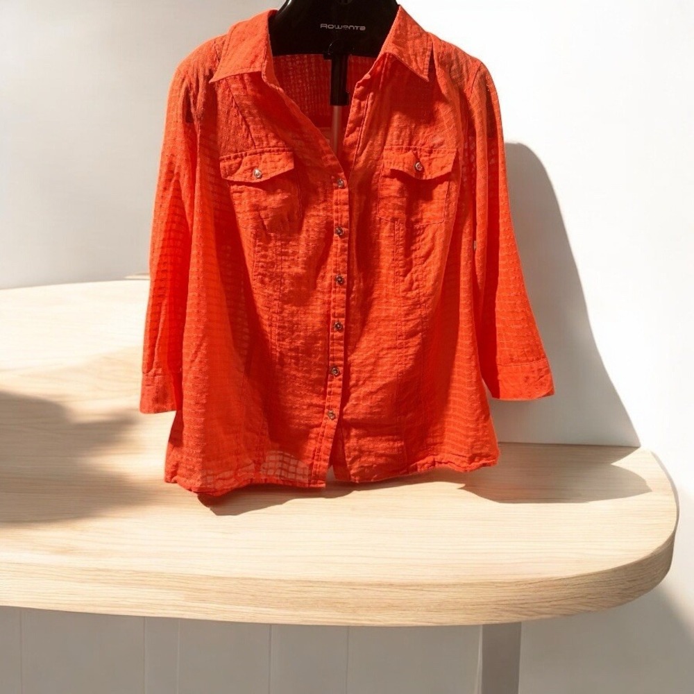Zac And Rachel Tops Sz 1X Orange Button Up Cotton Shirt Tank Combo Short Sleeve